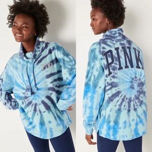 Victoria’s Secret PINK Sweatshirt Blue Tie Dye Cowl Neck Glitter S